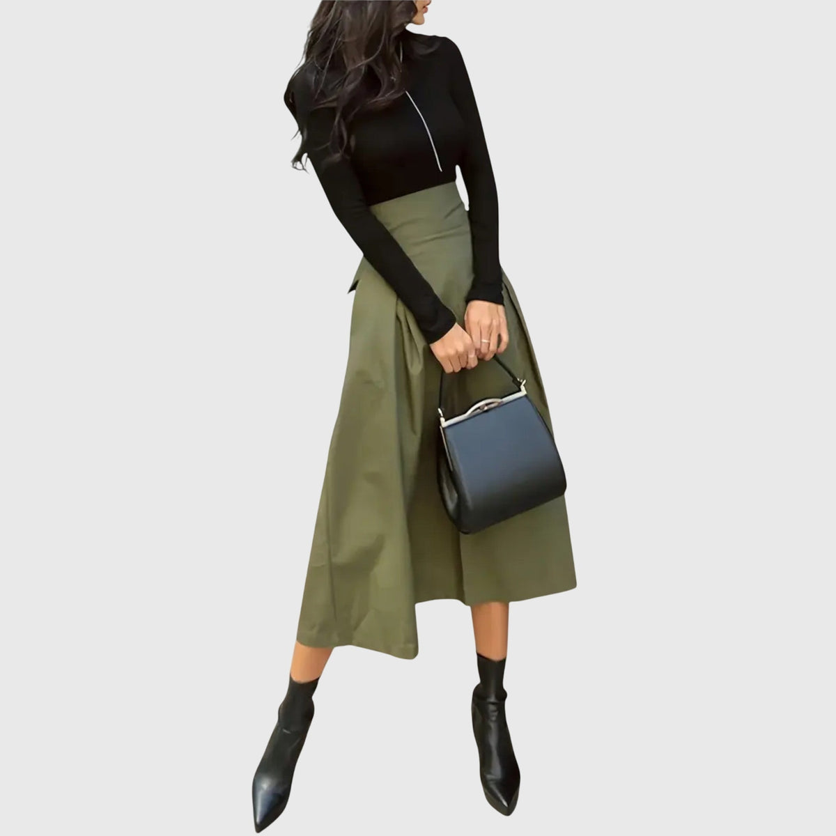 Claire flared midi skirt featuring a waist belt accent
