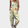 Melisande soft green overalls with butterfly and dragonfly nature print