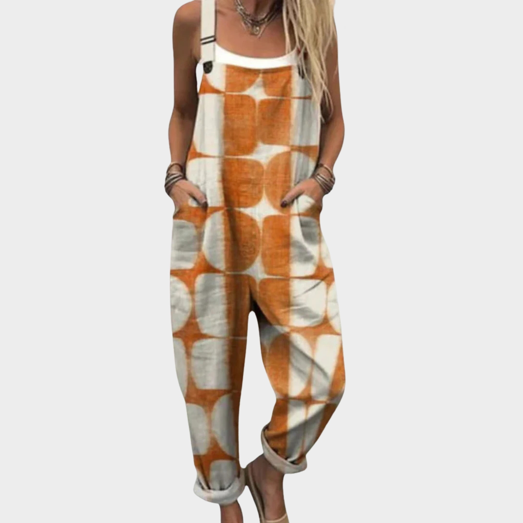 Cleophee orange retro solar graphic print loose overalls