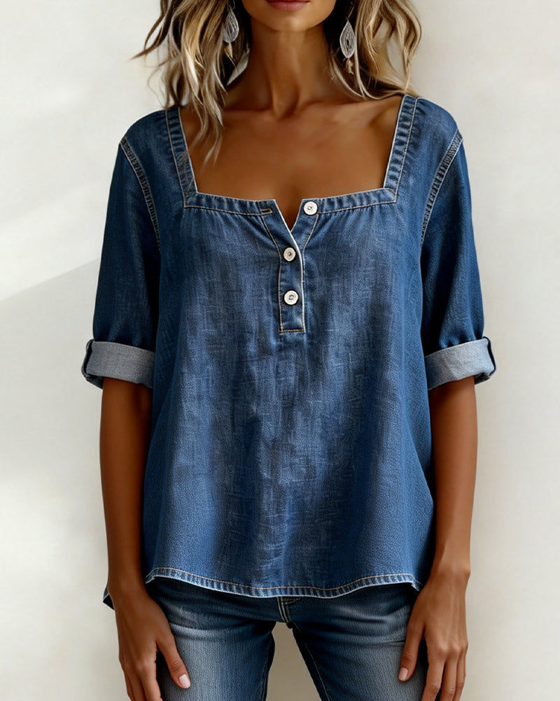 Marceline - Square Neck Denim Shirt