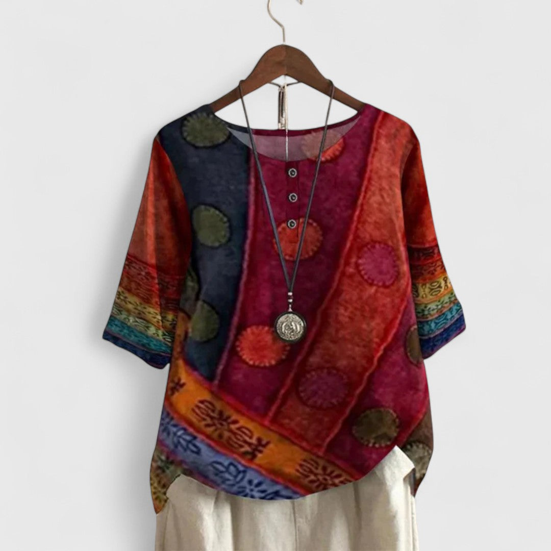 Sandrine elegant boho patchwork print top
