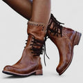 Lea lace-up western boots with detailed stitching and block heel