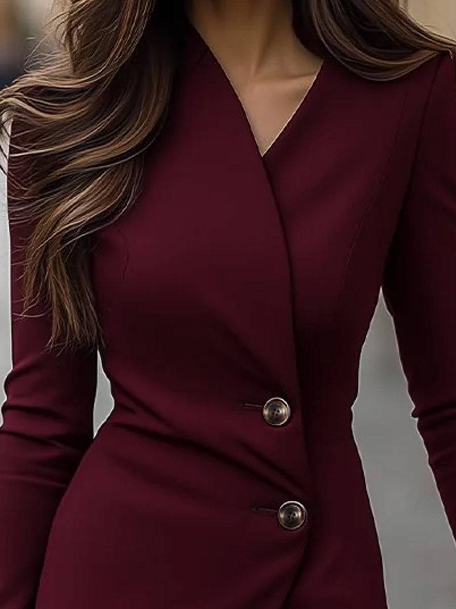 Eva | Wrap-Style Buttoned Midi Dress Burgundy
