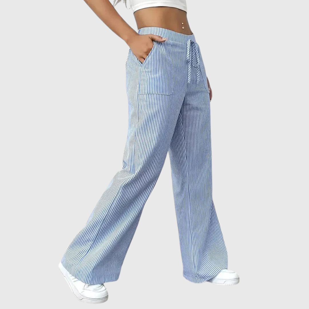 Elise elegant wide-leg pants with adjustable drawstring waist and front patch pockets