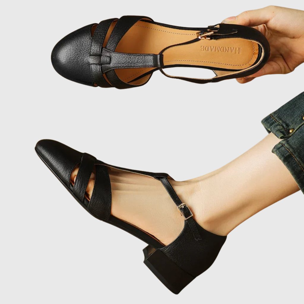 Camille brogue detailed leather T-bar flats with arch support insole