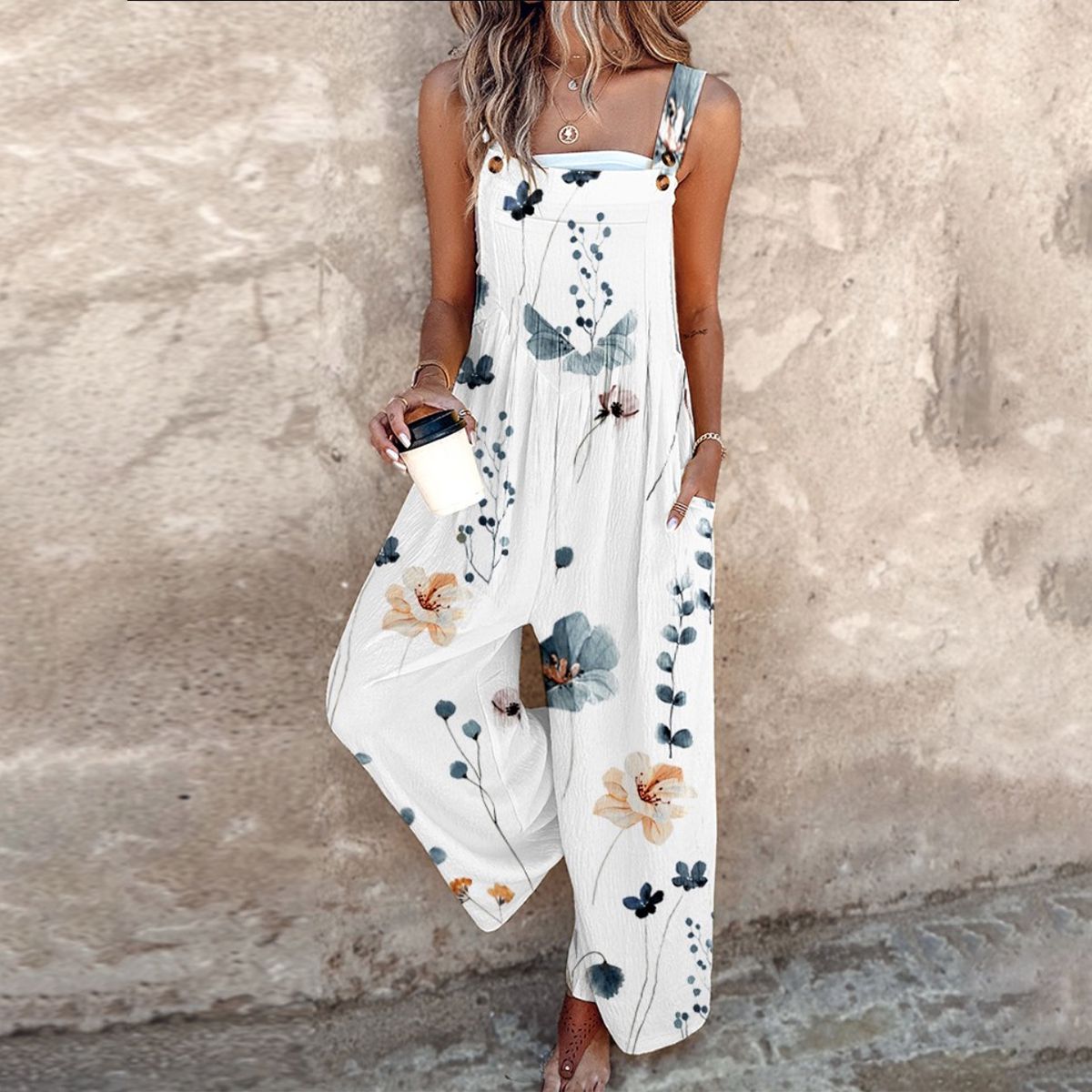 Amandine - Contrasting Floral Boho Overalls