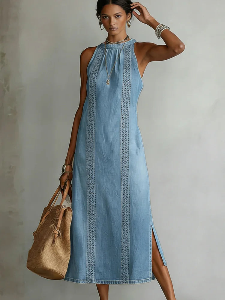 Soline - Vintage Lace Denim Dress