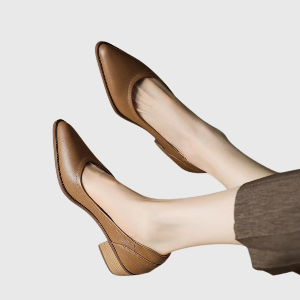 Camille pointed-toe mid-block heel pumps in sleek classic finish