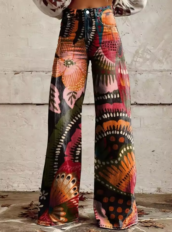 Isabella 1 soft organic pattern boho vintage wide-leg pants for women