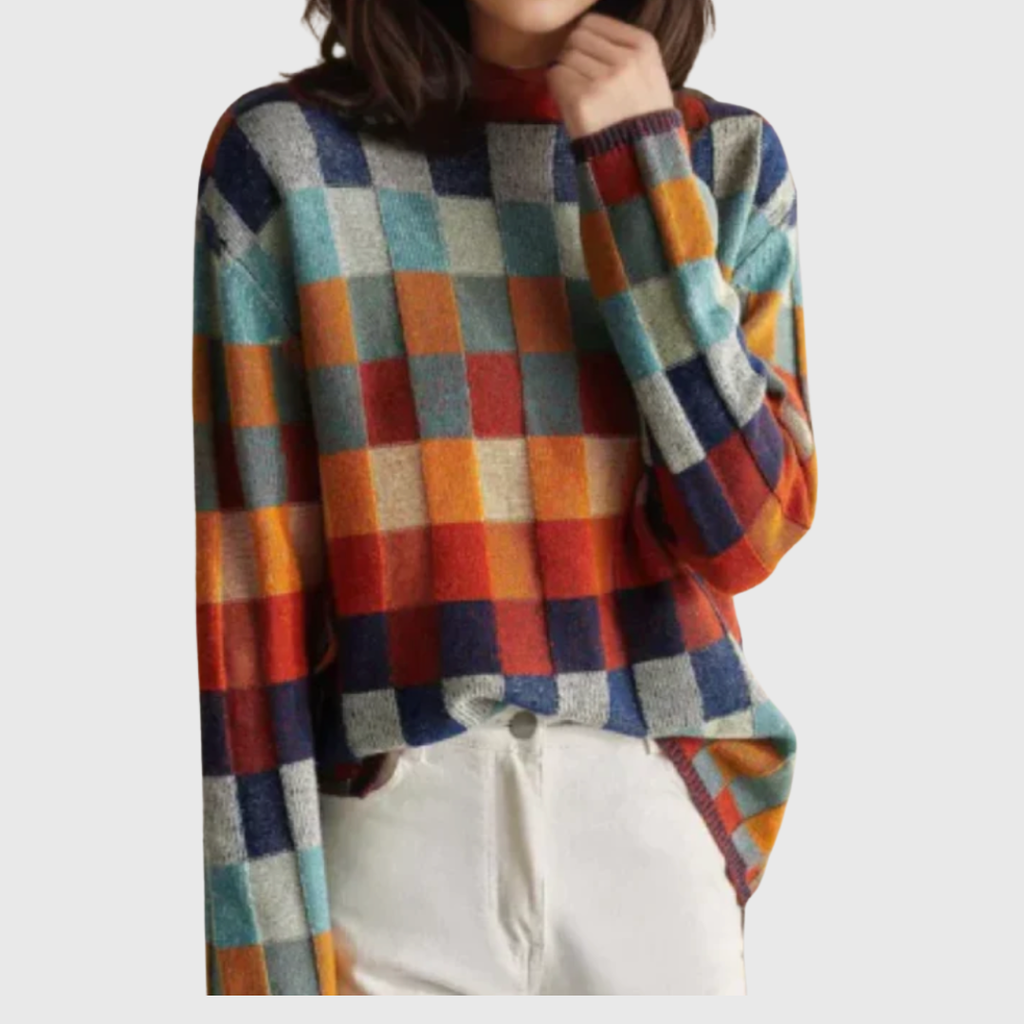 Francoise comfortable retro plaid knit sweater