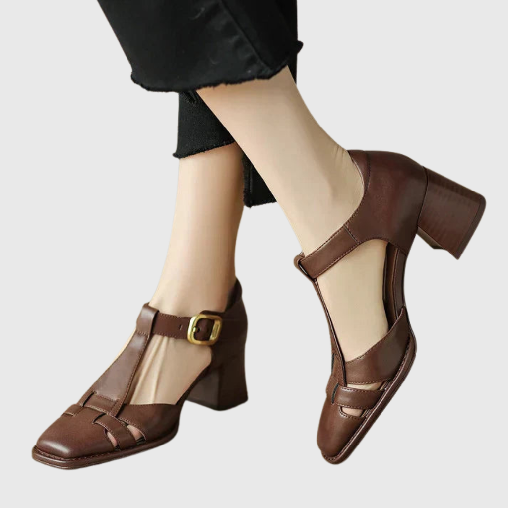 Eleonore square-toe woven sandal heels with gold ankle buckle
