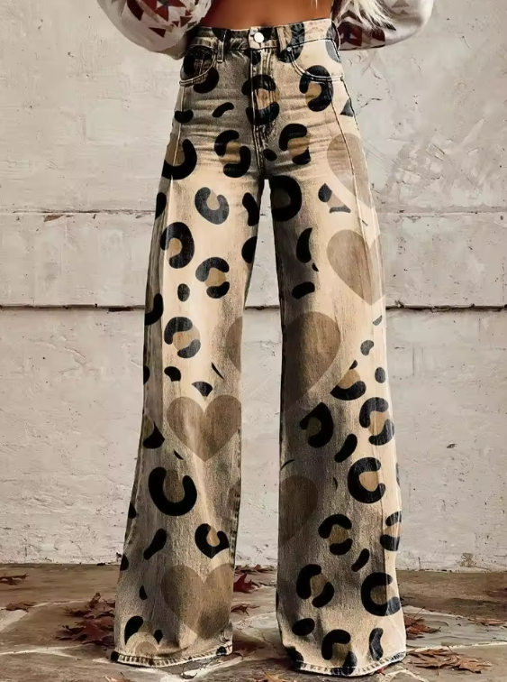 Lara authentic print bohemian wide-leg pants with elastic waist