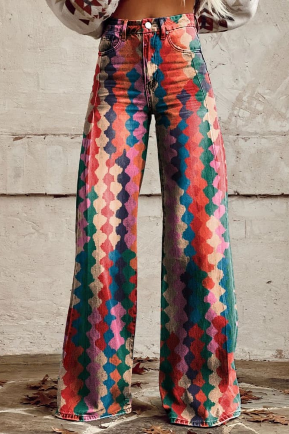 Livia soft boho printed wide-leg pants with high elastic waist
