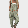 Claire sage green botanical floral print loose overalls