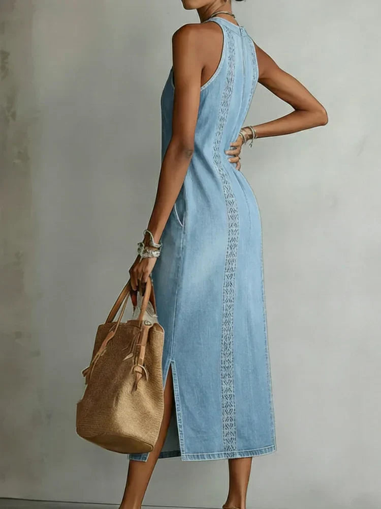 Soline - Vintage Lace Denim Dress
