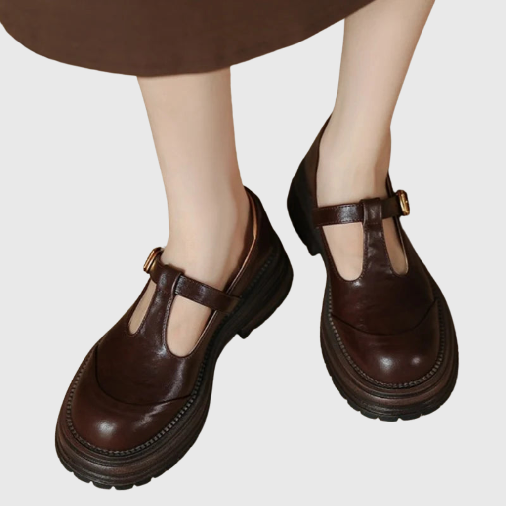 Chloé vintage handcrafted T-bar shoes showing rounded toe and buckle strap