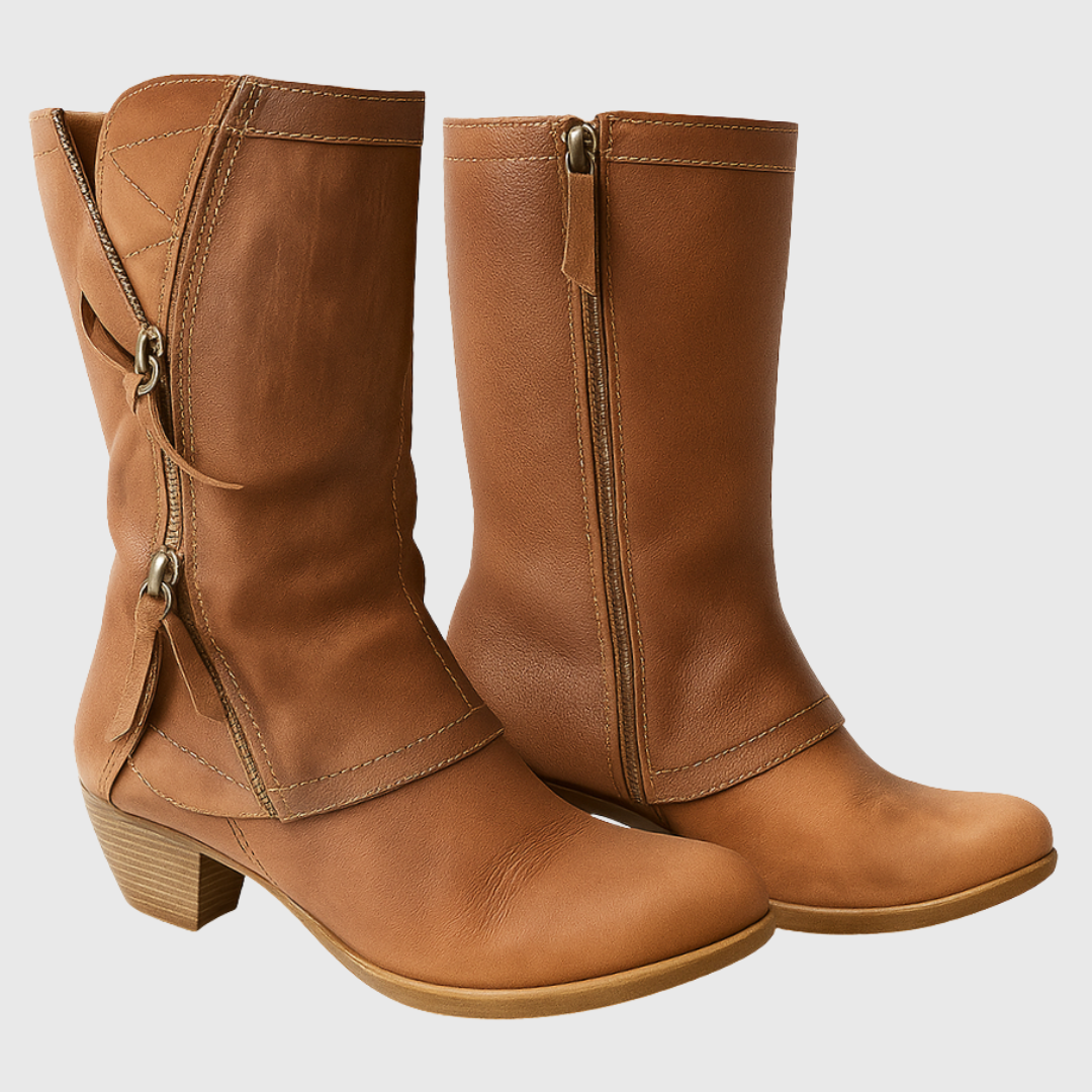 Fanny autumn mid-calf boots featuring subtle stitching and block heel