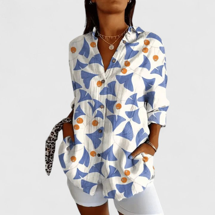 Élodie floral button-front airy blouse with a romantic floral print