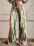 Lucia 1 natural print boho wide-leg pants with high elastic waist