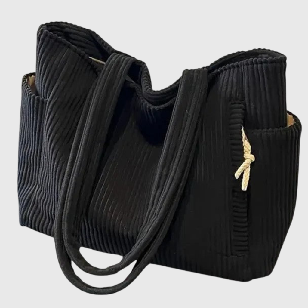 Lea luxurious ribbed tote bag with drawstring details