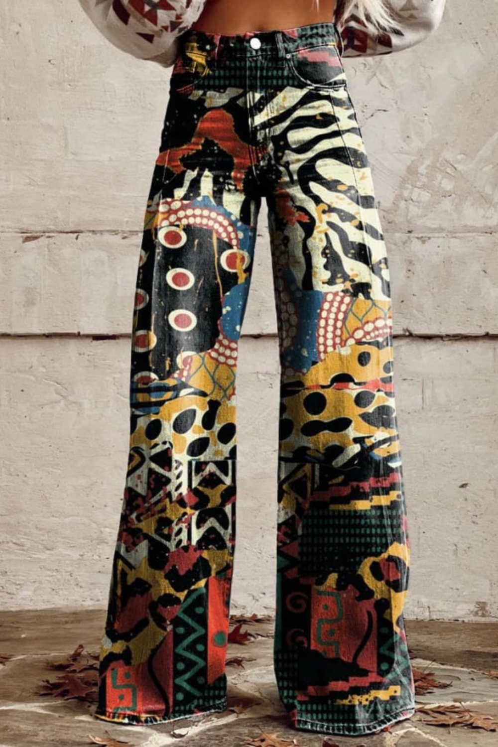 Iris slender boho printed wide-leg pants for women