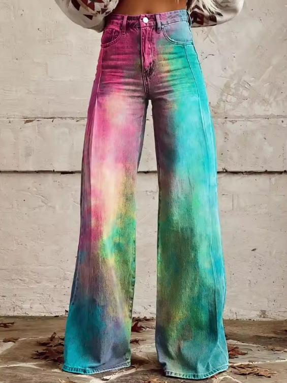 Marcella textured boho printed wide-leg pants for women