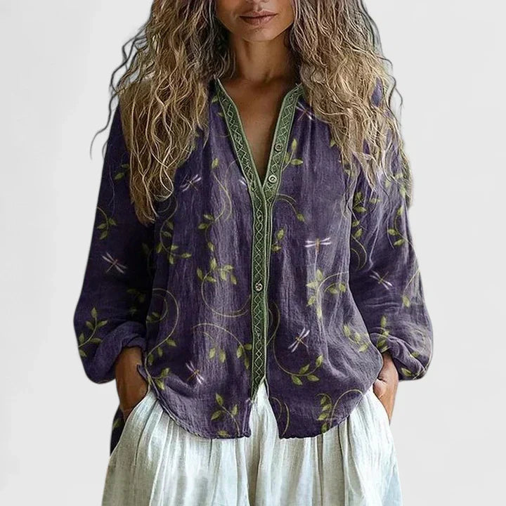 Maëlle - Retro Leaf Print Relaxed Blouse