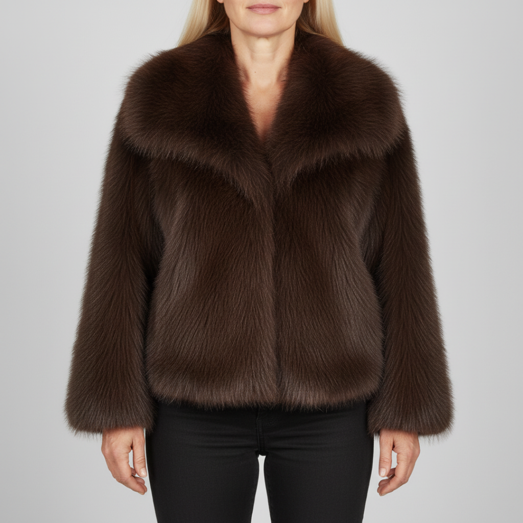Bianca luxury faux fur coat with wide collar for women