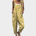 Elodie sunny yellow overalls with delicate bee print wide leg