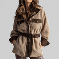 Bridget belted soft teddy jacket with contrast trim for women