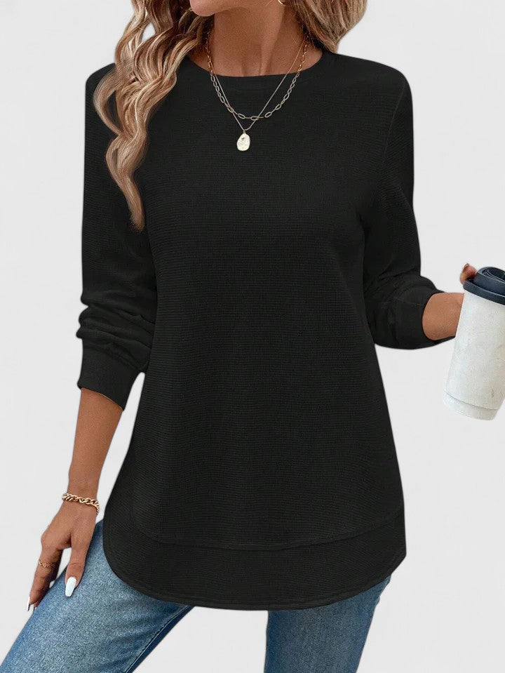 Celine - Elegant Crew Neck Long Sleeve Top