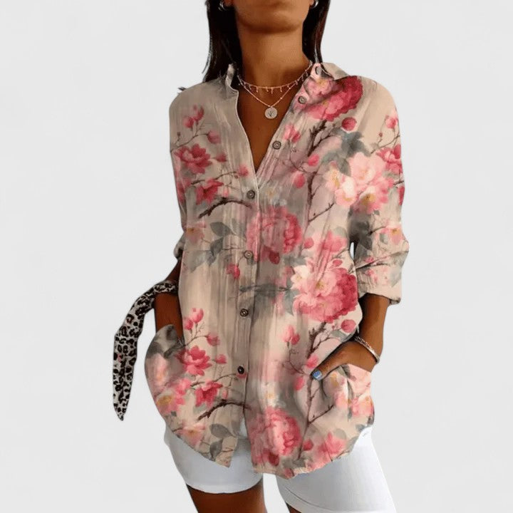 Élodie - Floral Button-Front Airy Blouse