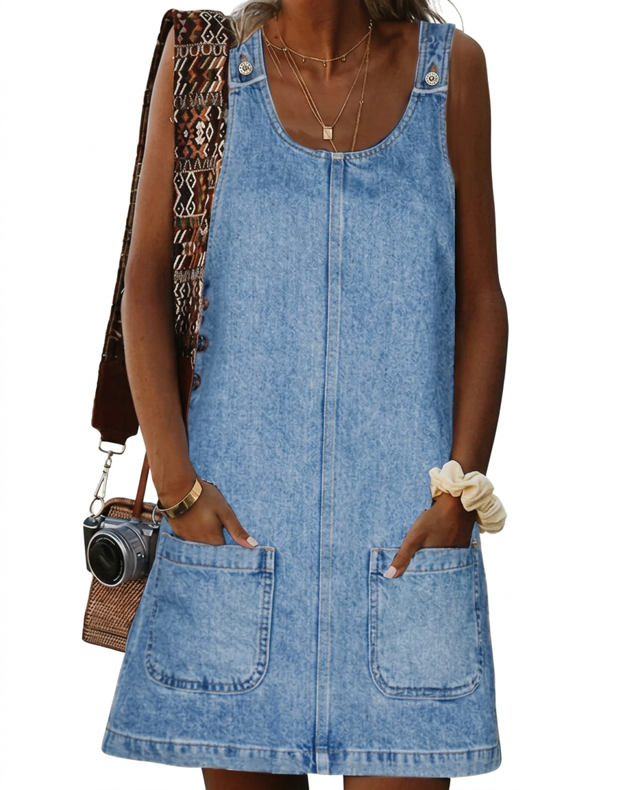 Lucile sleeveless straight-cut denim look dress