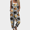 Amandine light grey sheep print loose wide leg overalls
