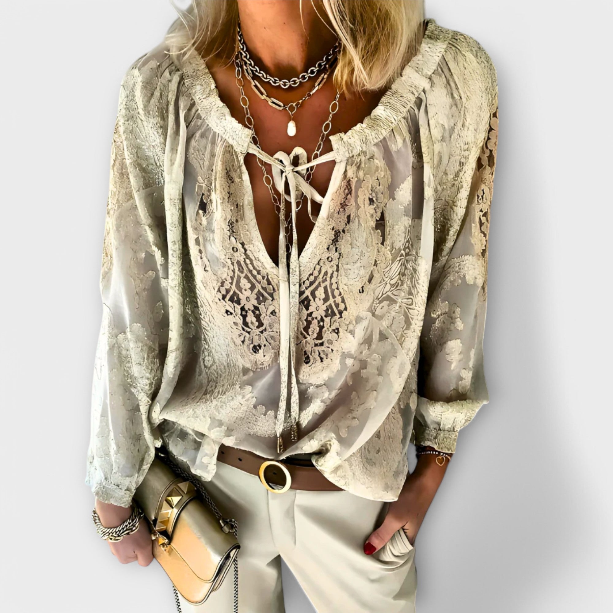 Maëlle - Bohemian Lace Tie-Neck Blouse