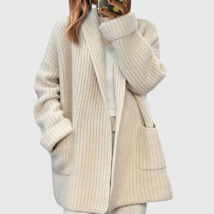 Jan - Ribbed Knit Open-Front Cardigan