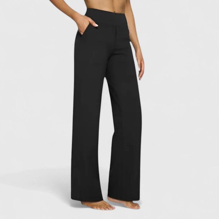 Elise sophisticated pull-on pants featuring a wide comfort waistband and functional side pockets