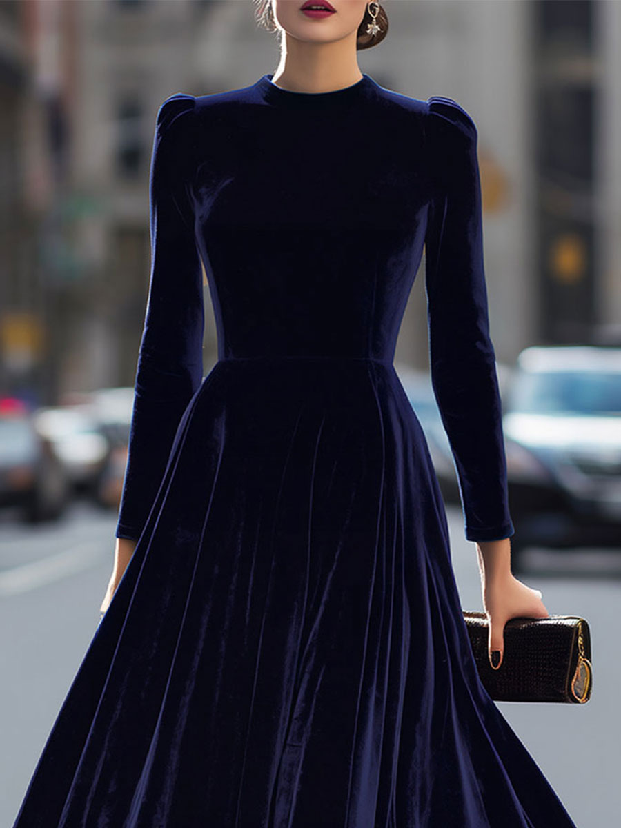 Elissa | Navy Blue Long Sleeve Midi Dress
