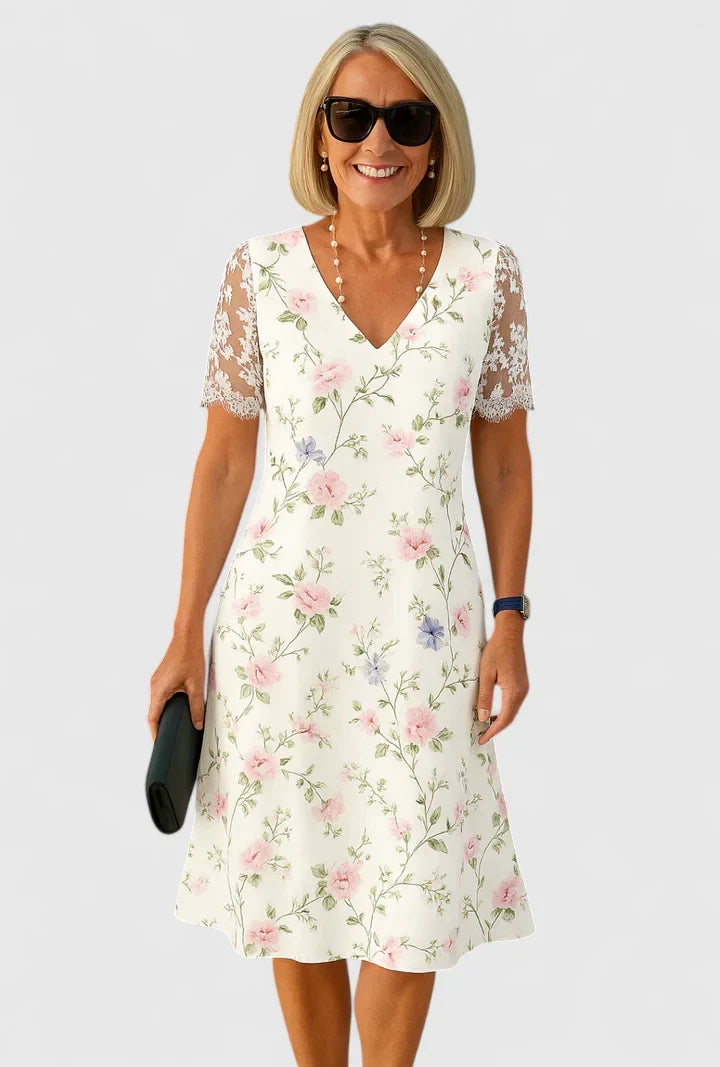 Brislyn | Lace-Sleeve Midi Dress