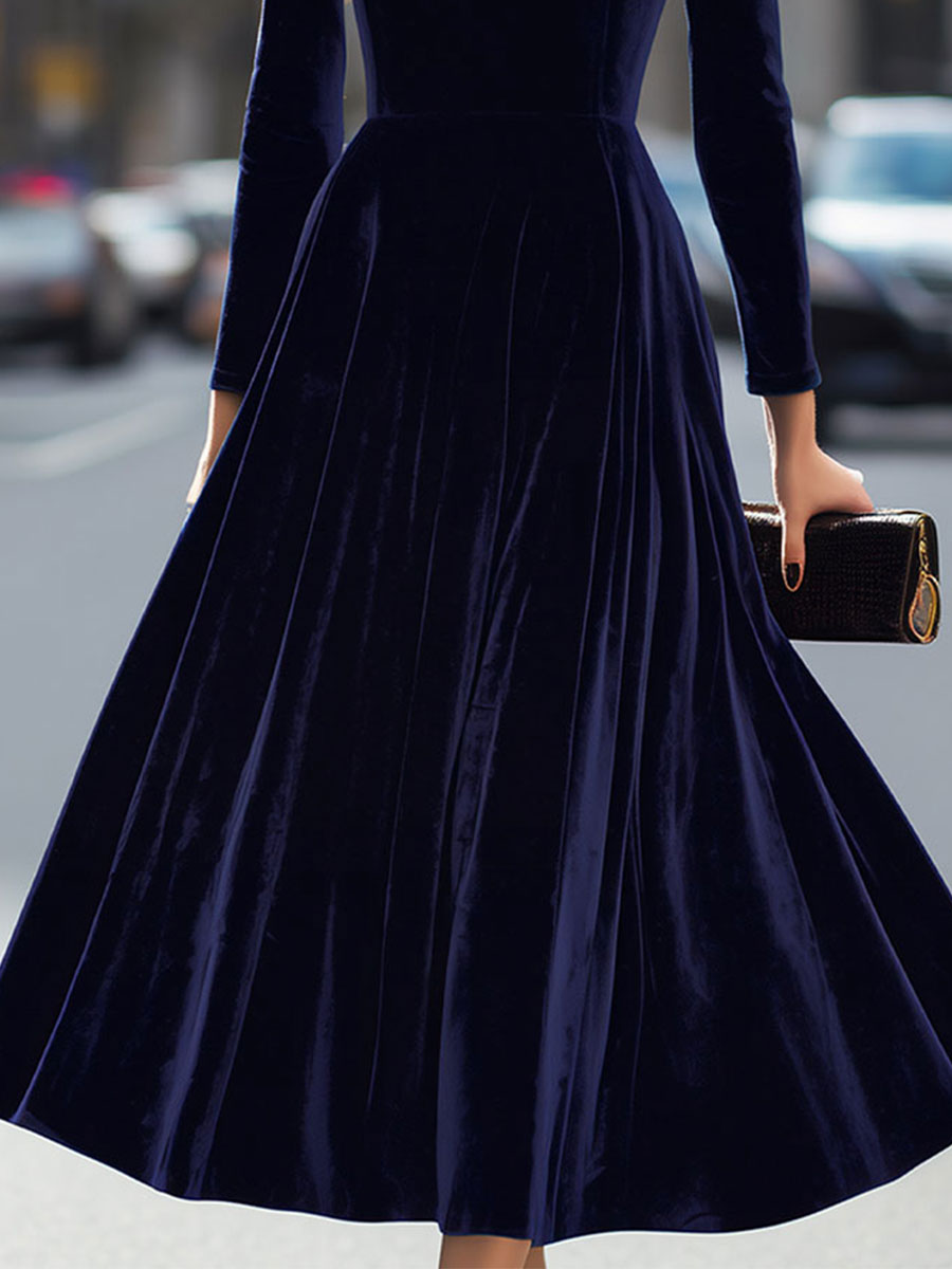 Elissa | Navy Blue Long Sleeve Midi Dress