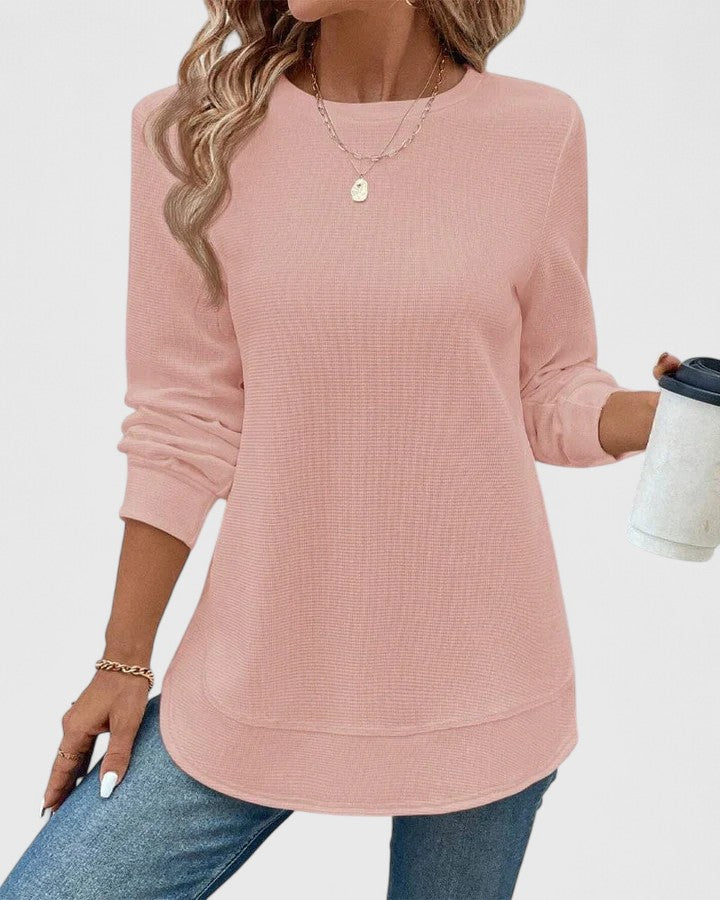 Celine - Elegant Crew Neck Long Sleeve Top