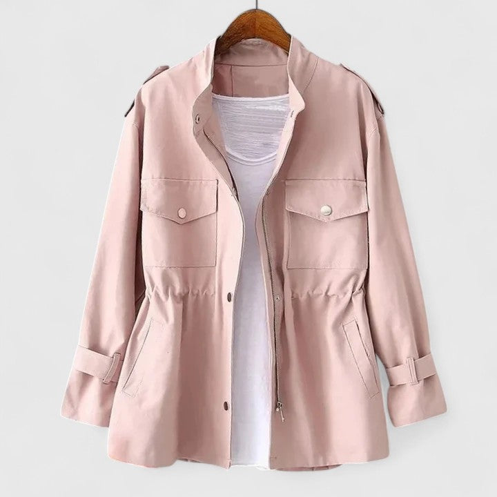 Alionora double-breasted belted winter coat with waist belt fastened