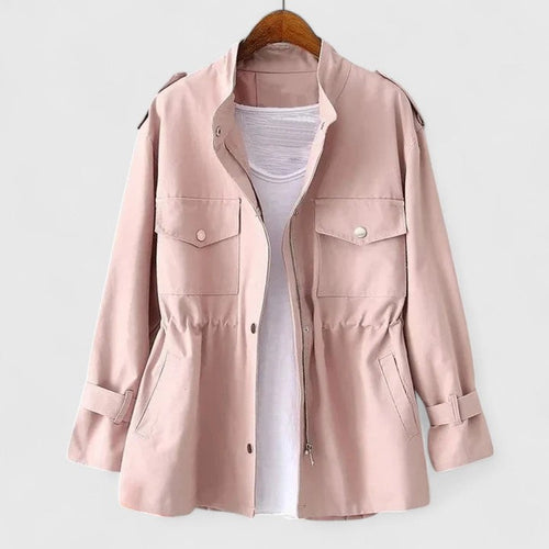 Alionora double-breasted belted winter coat with waist belt fastened