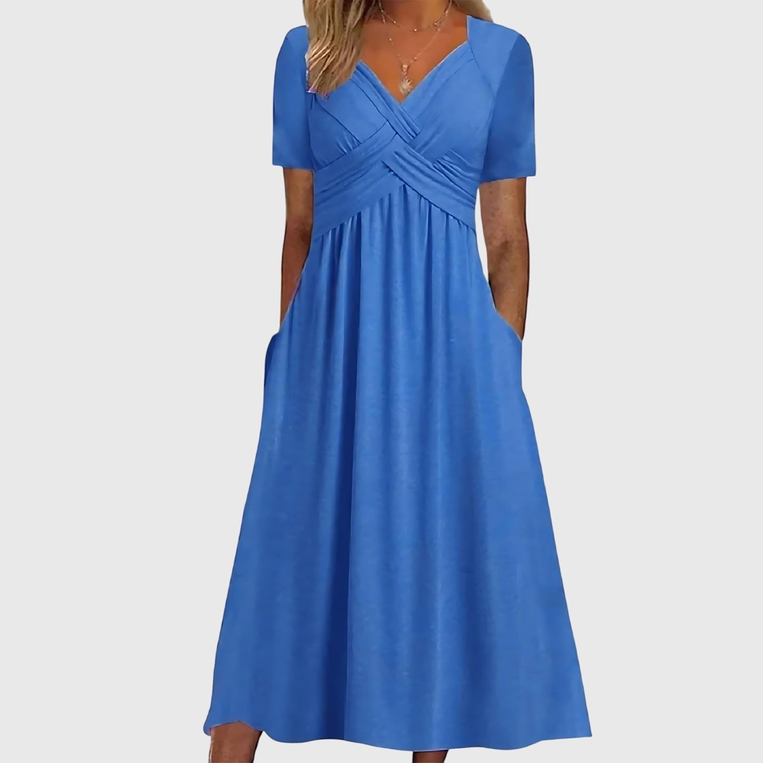 Viola flared tummy-control midi dress showing its graceful silhouette