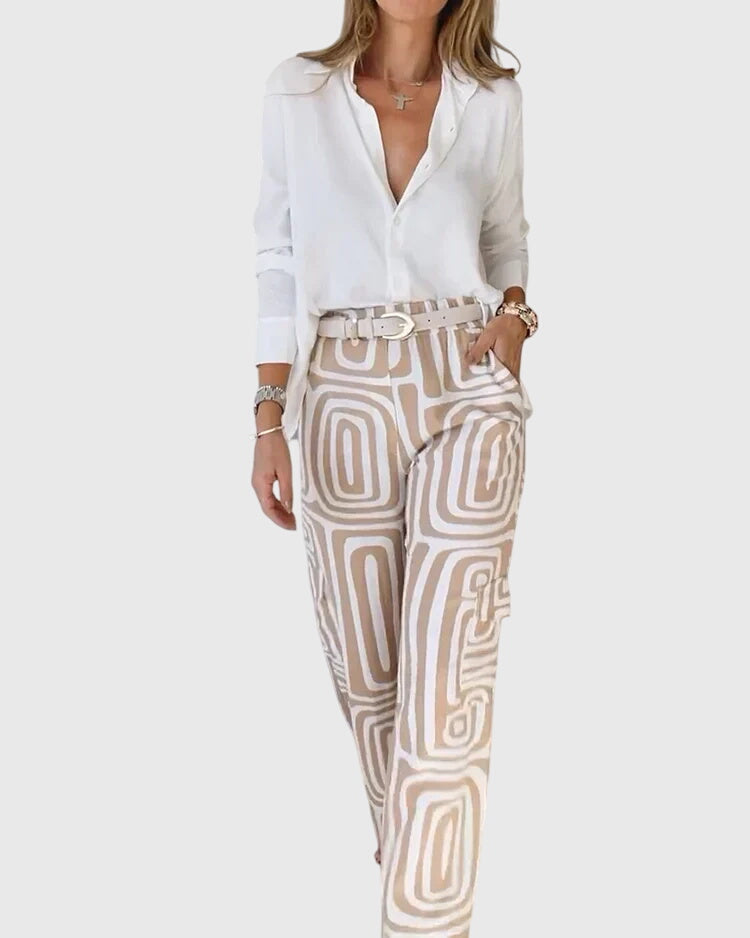 Emilia - Elegant Trousers Set with Free Blouse & Belt