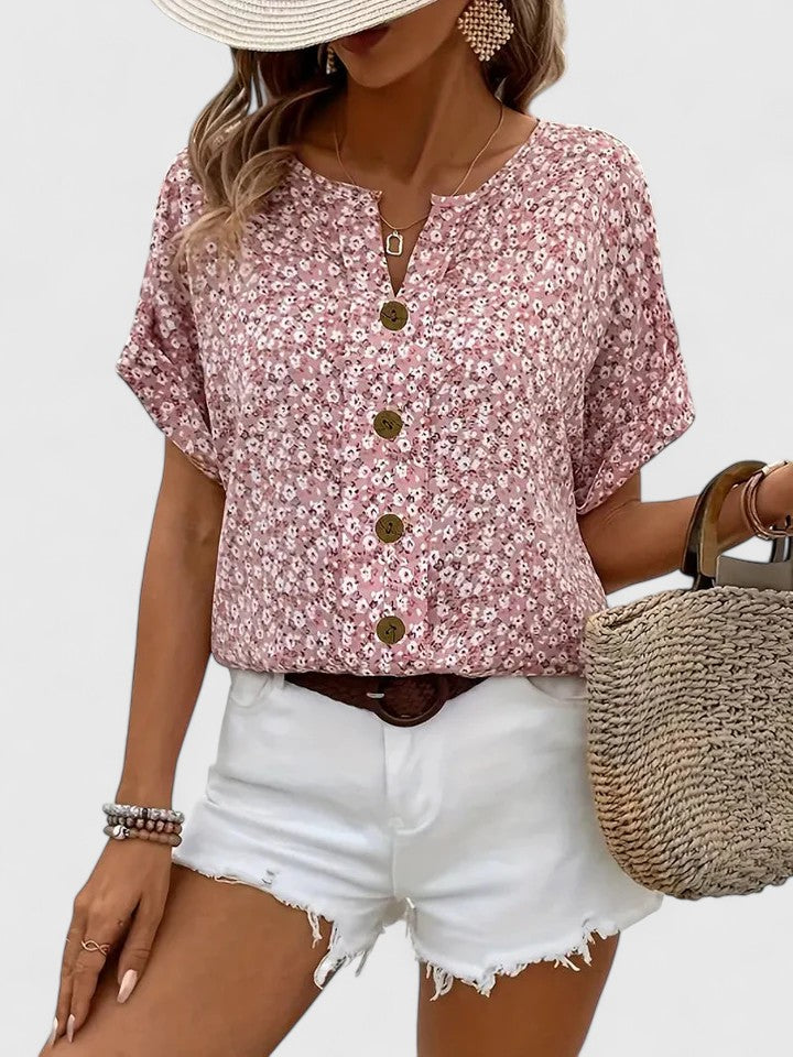 Coralie - Vintage-Inspired Floral Button Summer Top