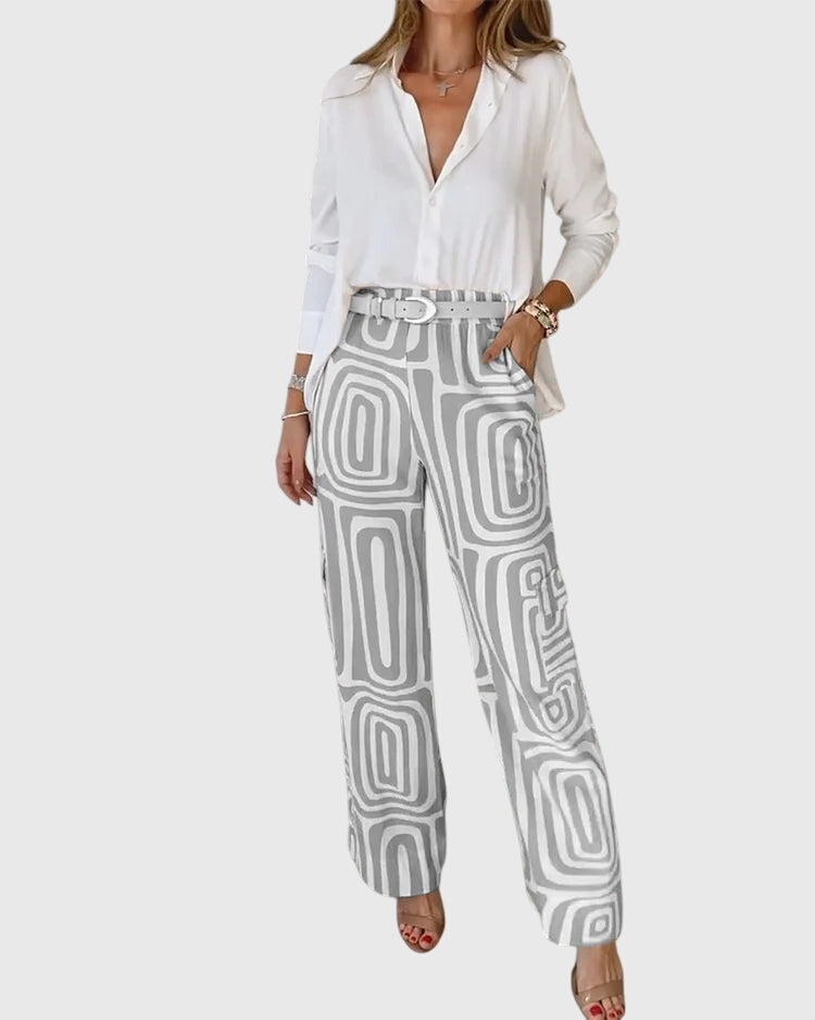Emilia - Elegant Trousers Set with Free Blouse & Belt