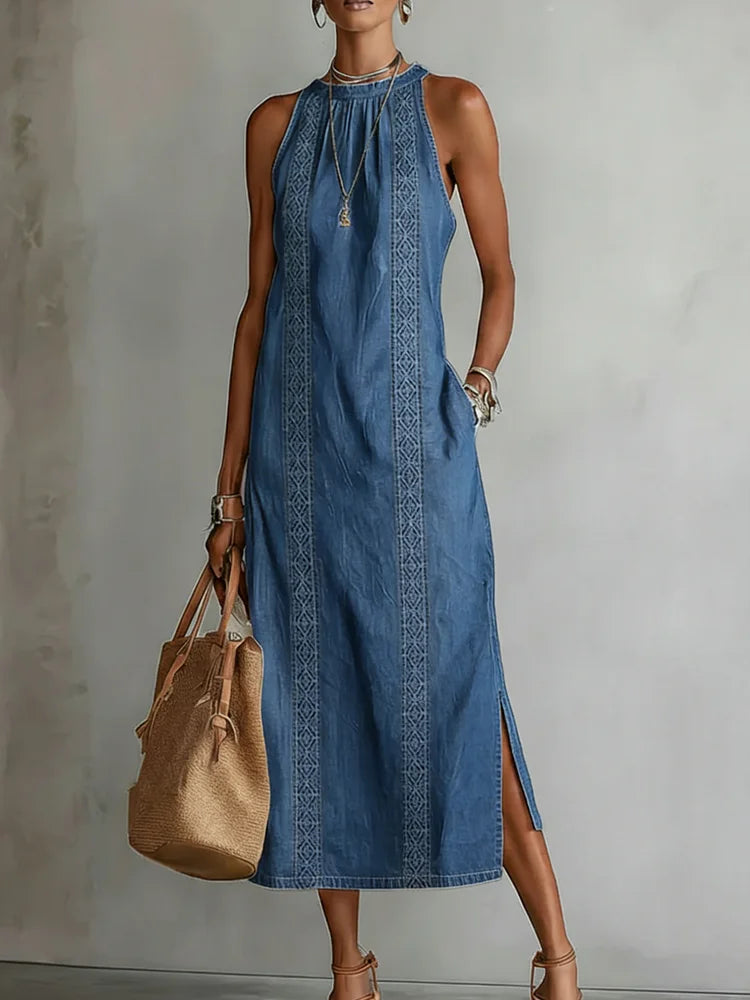 Soline - Vintage Lace Denim Dress