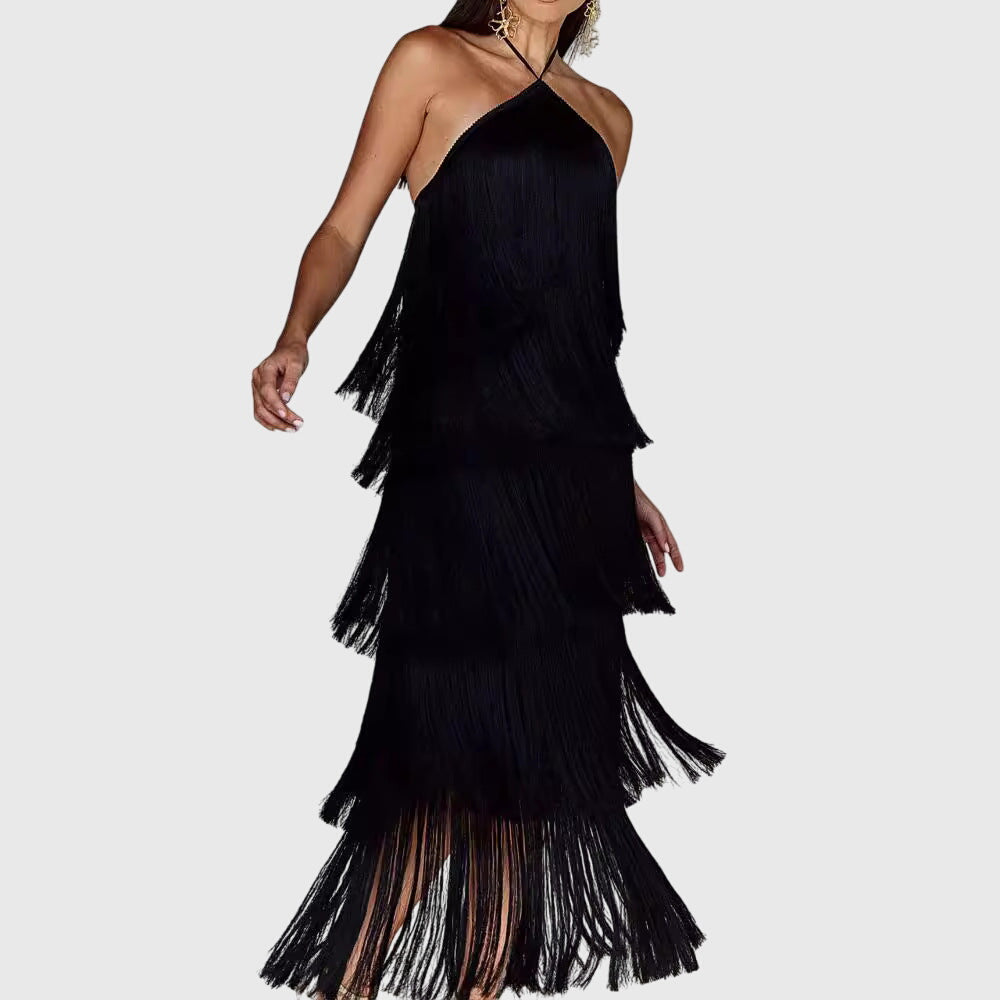 Saddie Halter Fringe Party Dress