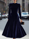 Elissa | Navy Blue Long Sleeve Midi Dress